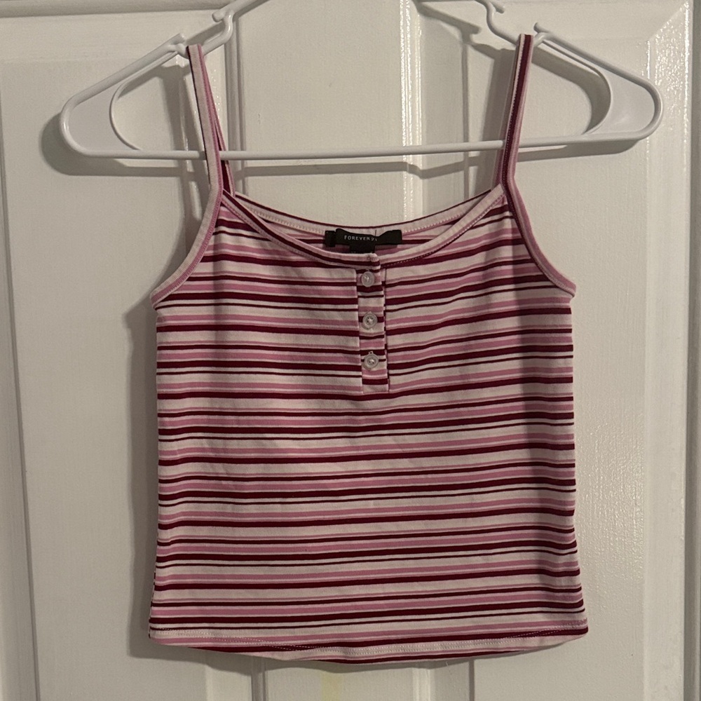 Forever 21 Pink Striped Crop Spaghetti Strap Tank Top